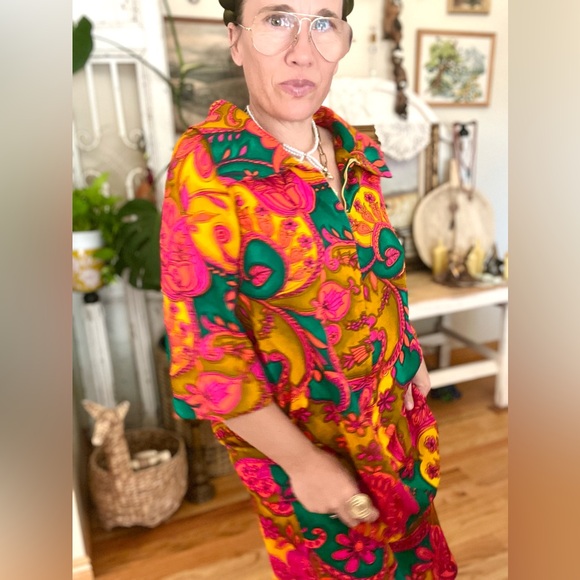 Vintage 1960’s 70’s Psychedelic Pool Deck Gown Zip Ip House Dress - Picture 4 of 9